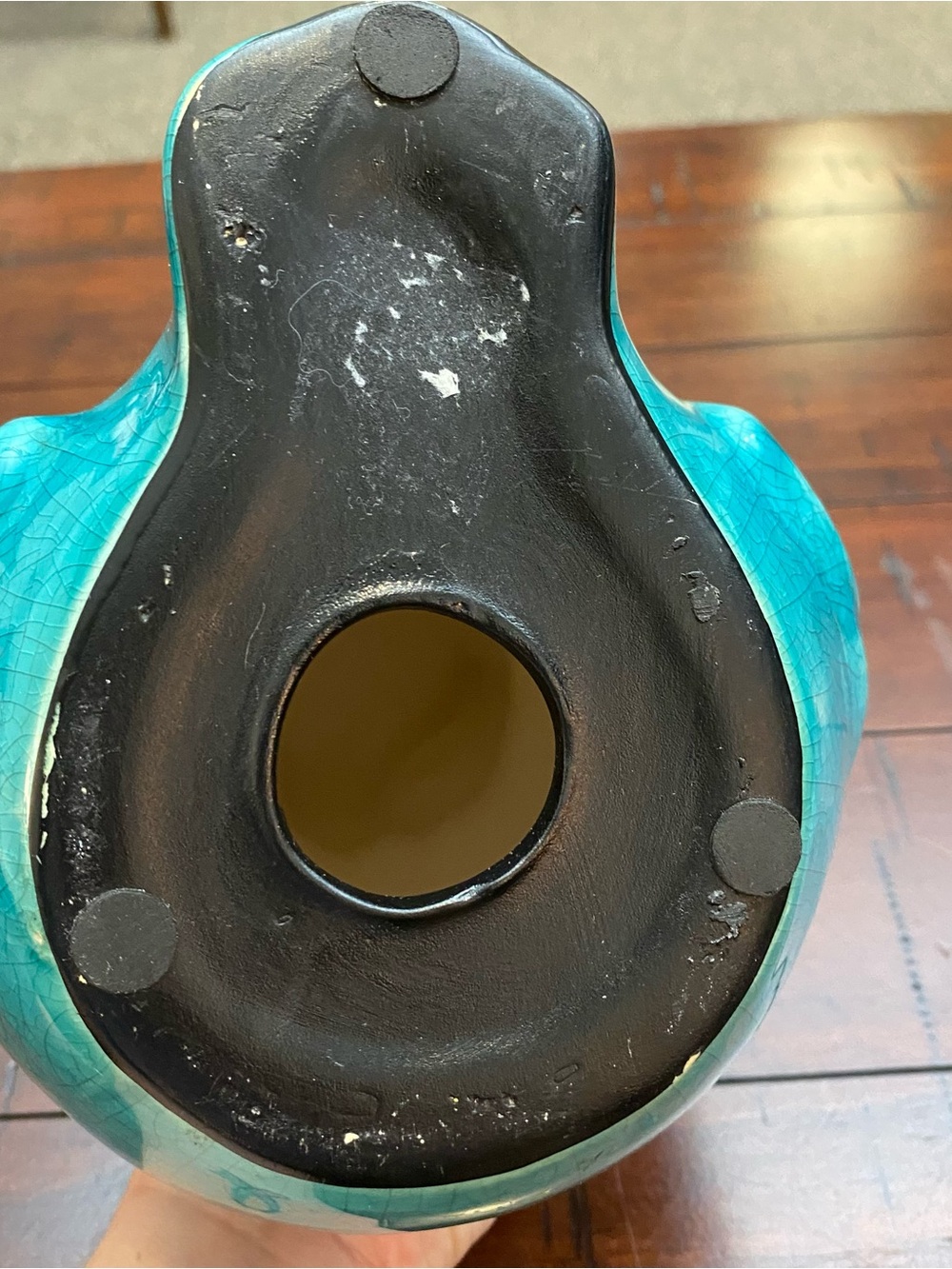 Large 9” Teal/Turquoise Ceramic Owl Figurine - Aged Vintage Look Home Decor - Picture 11 of 11